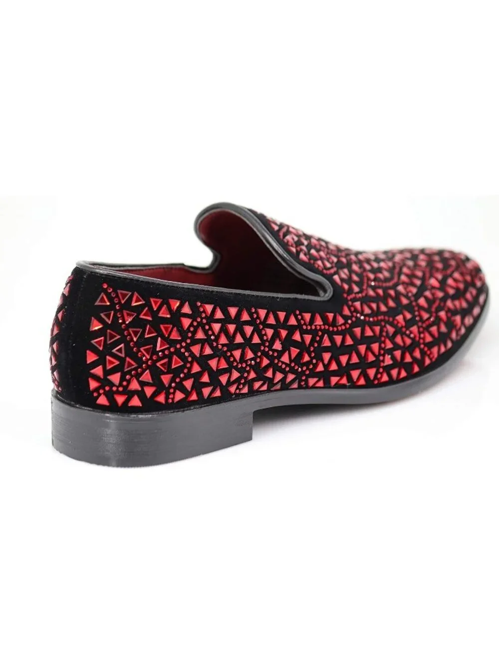 Enzo Romeo Men's Red Rubber Sole Rhinestone Sparkling Suede Loafer Prom Shoes